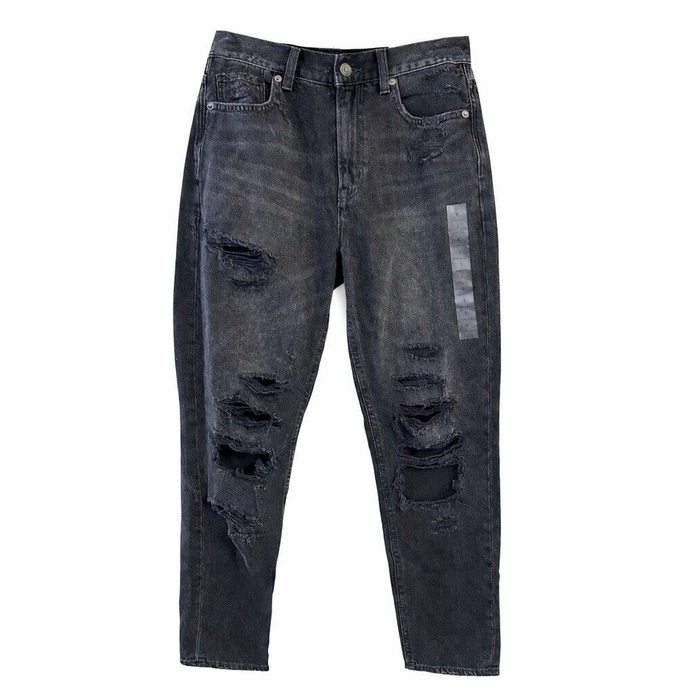 American Eagle Mom Jeans Women’s 2 Regular High Rise Distressed Black NWT